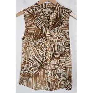 Banana Republic Women's Sz. 2 100% Silk Button Up Sleeveless Palm Print Shirt